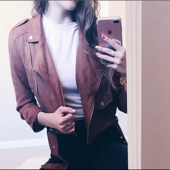 Jackets & Blazers - Cropped Suede Biker Jacket